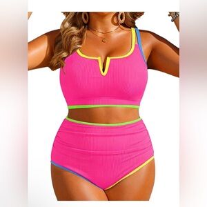 🆕Women Plus Size High Waisted Bikini - Ribbed Two Piece Swimsuit Tummy Control